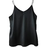 Wantschun Womens Silk Satin Camisole Cami Plain Strappy Vest Top T-Shirt Blouse Tank Shirt V-Neck Spaghetti Strap XS-4X