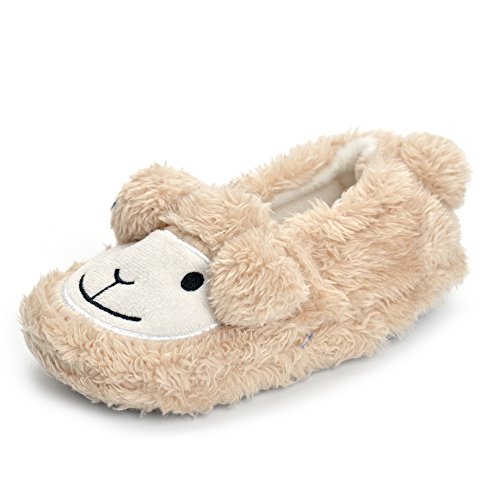 Toddler Girls Khaki Sheep House Slippers Warm Cartoon Cute Animals Shoes Rubber Sole