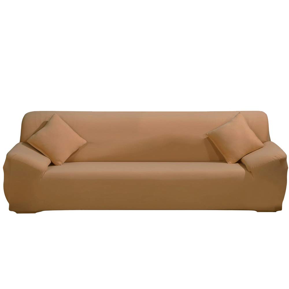 ele ELEOPTION Sofa Covers, Stretch Sofa Slipcovers 1 Seater Protectors Polyester Couch Cover Spandex Fabric Soft Slip-Resistant Form Fit Chair Cover, Khaki, 4 Seater (Sofa Length 220-300cm)