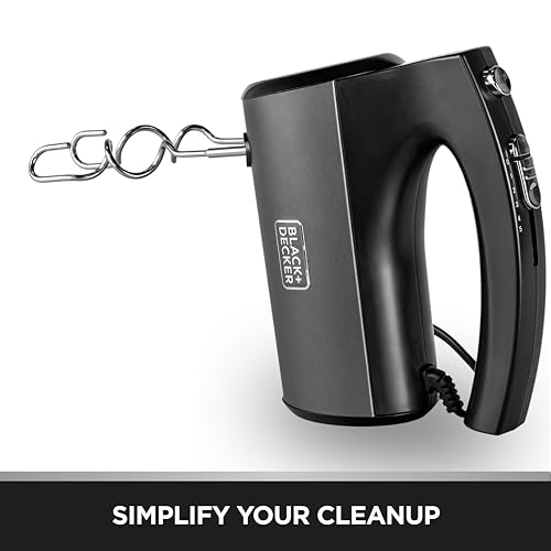 BLACK+DECKER 300W Hand Mixer - 5-Speed with Turbo, Premium Metallic Finish, Stainless Steel Beaters & Dough Hooks, Ergonomic Grip, Easy Eject, Dishwasher Safe | SSMH325-B5