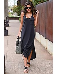 Alaix - Vestido casual suelto irregular, sin mangas, con bolsillo