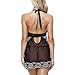 Ruzishun Lingerie for Women Babydoll Floral Lace Chemise with G-String(Black,XXXL)