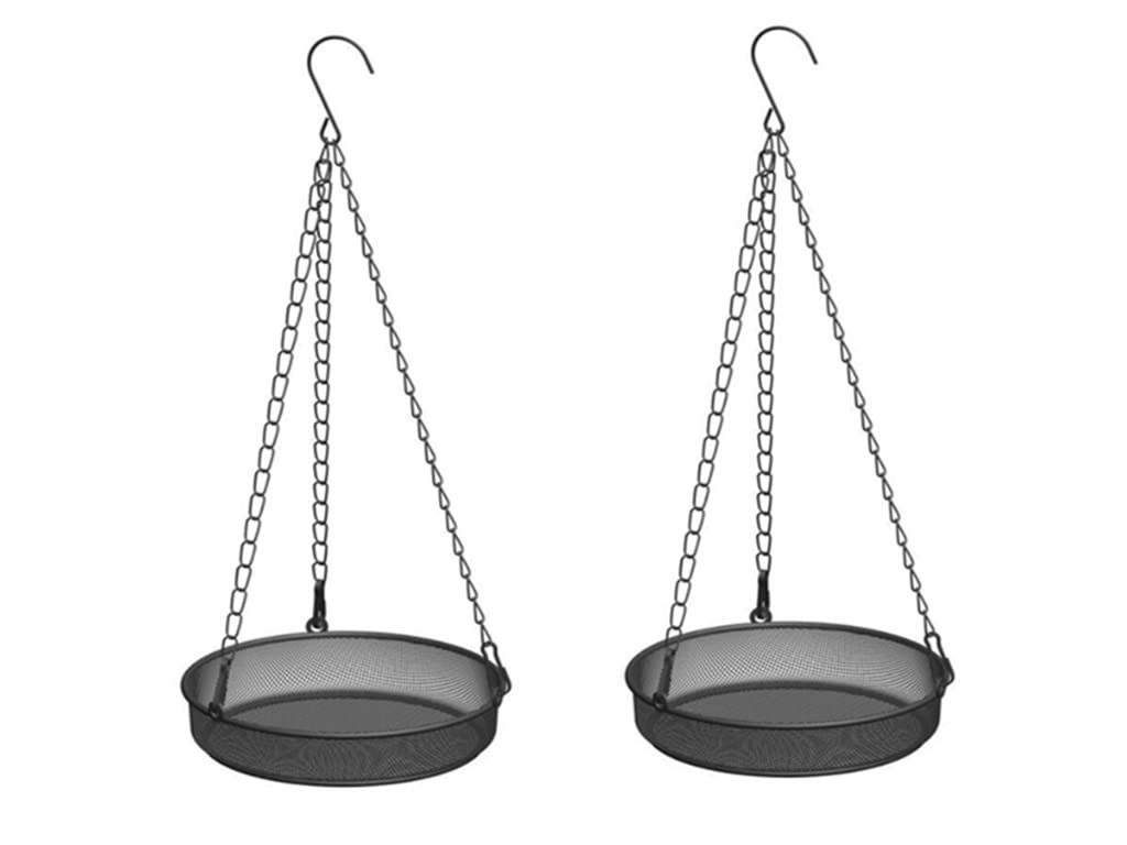 Kellegour 2 Piece Hanging Bird Feeder with Tray,Metal Mesh Hanging Bird Feeders for Large Bird,Outdoor Bird Feeder Platform Hanging Tray,for Outdoor Patio Decoration,Wild Backyard Attracting Birds