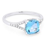 14K White Gold Cushion Cut Blue Topaz and Diamond