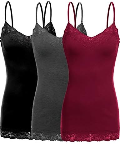 ViiViiKay Women's Basic Spaghetti Strap Lace Trim Cami Tank Top Junior to Plus