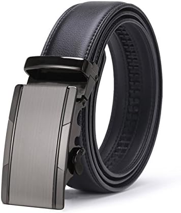 Gnorall Men's Solid Buckle with Automatic Ratchet Leather Belt 35mm