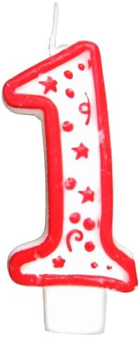 Numeral Birthday Candle with Red Outline, Red Dots and Red Stars (NUMBER 1)