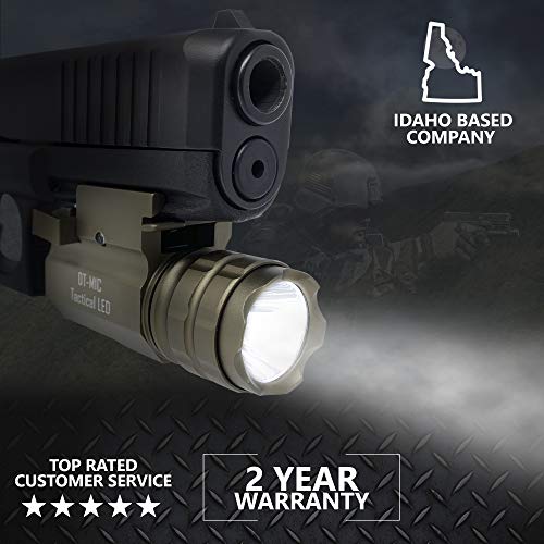 DefendTek TAN Gun Flashlight Compact Tactical LED Rail Mounted with Quick Release 300 Lumens DT-M1C Model Fits Glock Taurus Ruger Springfield H&K S&W
