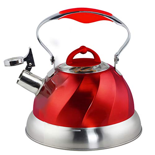 Riwendell Stainless Steel Whistling Tea Kettle Stove Top Kettle Teapot (Red01) - Thumbnail 4