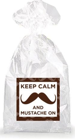 Brown Keep Calm and Mustache On Party Favor Bags with Ties - 12pack