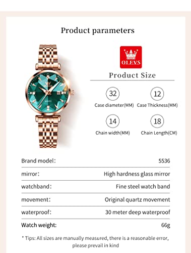 OLEVS Women Watch Fashion Rose Gold Diamond Analog Quartz Female Watches for Women Luxury Dress Ladies Stainless Steel Luminous Waterproof Date Wristwatches