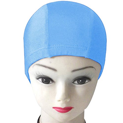 QY 2Pack Superior Polyester Cloth Fabric Bathing Cap Swimming Caps Swimming Hats for Water Sports,Sky Blue Color - Thumbnail 4