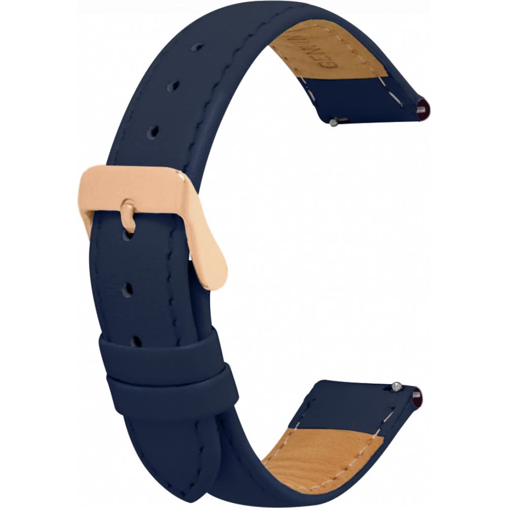 Toff London Ladies Navy Leather Watch Strap, Quick Release with Rose Gold Metal Buckle, Band Width 18mm