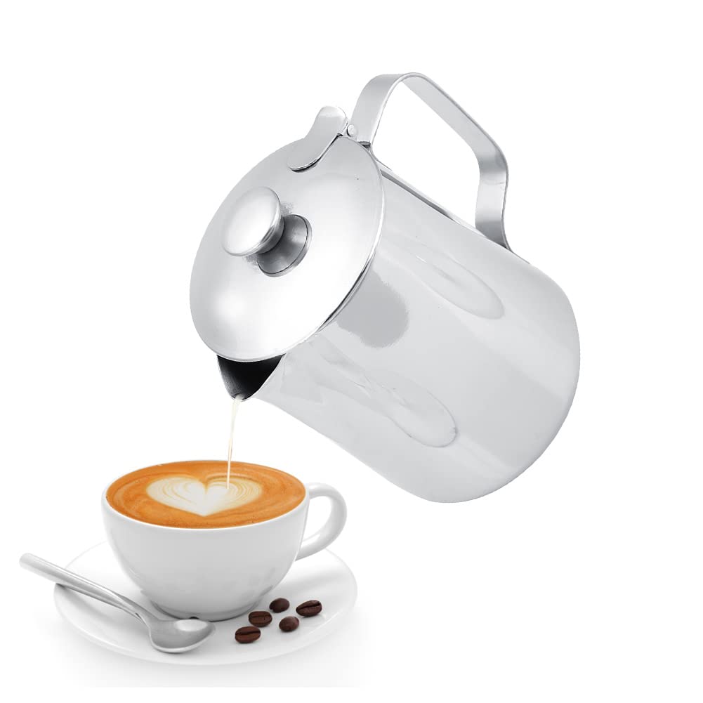 Eboxer Milk Frothing Pitcher 250mL/350mL/600mL/1000mL/1500mL/2000mL Stainless Steel Milk Jug Perfect for Making Coffee, Latte & Cappuccino(600ml)