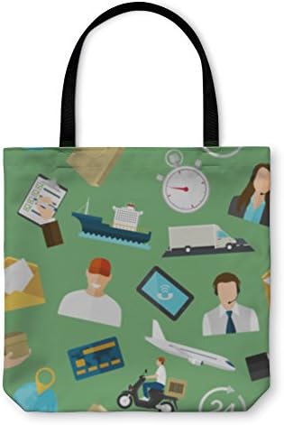 Gear New Shoulder Tote Hand Bag, Pattern With Flat Color Icons Concept For Delivery Service, 18x18, 3659607GN