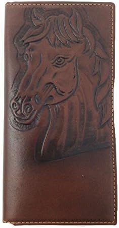 Genuine Tooled Leather Horse Rider Cowboy Bifold Long Western Wallet in 3 Colors (Brown)