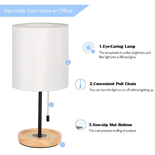 Wood Desk Lamp, Nightstand Table Lamp With White Fabric Shade, Modern Bedside Lamp For Bedroom, End Table, Farmhouse, Guestroom, College Dorm, Coffee Table