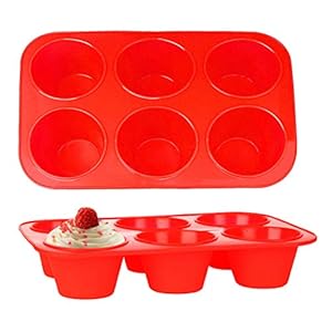 kuou-2-Pack-Large-Deep-Muffin-Tray-12-Cup-Silicone-Muffins-Pan-Non-Stick-Cupcake-Baking-Tin-Baking-Mould-Bakeware-Baking-Case-for-Brownies-Pudding-Bun-27-x-182-x-48cm-Red kuou 2 Pack Large Deep Muffin Tray, 12 Cup Silicone Muffins Pan, Non-Stick Cupcake Baking Tin Baking Mould Bakeware…