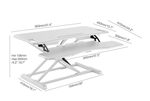 Standing Desk Converter Computer Table: Stand Up Desk Riser - Sit Stand Desk - 37" Wide Dual Monitor Desktop for Standing Desks - Height Adjustable Desk Workstation Converts to a Standup Desk - White