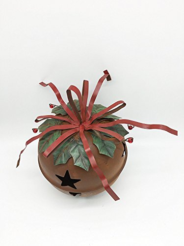 Red Metal Hanging Jingle Bell Decoration 12"H, Rustic Cut-outs Star Metal Xmas Decorative Jingle Bell Ornament ,Metal Ribbon Festive Rustic Holiday Jingle Bell Christmas Tree Sled Decoration (Large) - Thumbnail 2