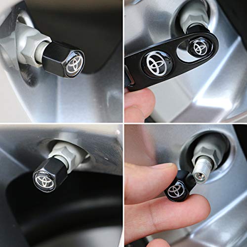 ORFORD Car Wheel Tire Valve Caps, Valve Stem Air Caps Keychain Combo Set Styling for Toyota, Black