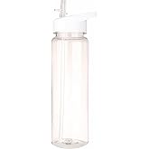 GearTek Tritan Clear Water Bottle With Straw | BPA Free 24 oz Sports Water Bottle | Leak Proof Re-Usable Flip Top Plastic Dri