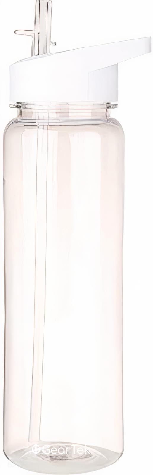 GearTek Tritan Clear Water Bottle With Straw | No Markings BPA Free 700 ml Sports Water Bottle | Leak Proof Re-Usable Flip Top Plastic Drinks Bottles for School, Exams, Gym, Cycling (Clear-Straw)