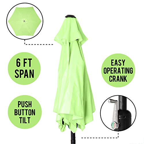 6 Ft Outdoor Patio Umbrella with Aluminum Pole, Easy Open/Close Crank and Push Button Tilt Adjustment - Light Green Market Umbrellas