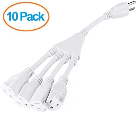 Aurum Cables 1 Ft Outlet Splitter Electrical Power Extension Cord 3 Prong 1 To 4 Connector Power Cord Y Splitter Cable, 1 NEMA 5-15P to 4 NEMA 5-15R , 16AWG , UL approved - 10 Pack