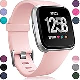 Wepro Waterproof Bands Replacement Compatible with Fitbit Versa SmartWatch and Versa 2 Smart Watch for Women Men Kids, Versa Lite SE Sports Watch Band Strap Wristband, Small, Pink Sand