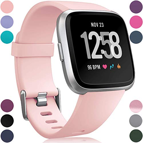 Wepro Waterproof Bands Replacement Compatible with Fitbit Versa SmartWatch and Versa 2 Smart Watch for Women Men Kids, Versa Lite SE Sports Watch Band Strap Wristband, Small, Pink Sand