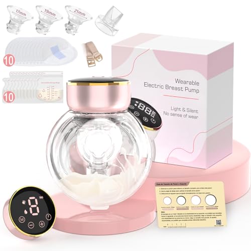 NOMEY 35-EN-1 Extractor De Leche Eléctrico Portátil Manos Libre Silencioso, Kit Saca Leche Perfecto Con Batería De Mayor Duración Y Pantalla Led, 3 Modos Y 9 Niveles, Brida de 17, 19 Y 21 mm, Rosa