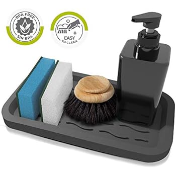 Silicone Sponge Holder - Kitchen Sink Organizer Tray for Sponges Soap Dispenser Scrubber - Silicone Kitchen Sink Organizer Caddy Tray - Soap Holder - Sponge Holder