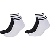 Calmera Men's Women's Trainer Socks Athletic Cushioned Quarter Ankle Fit with Fit-Tech Technology Black/White (Pack of 4)