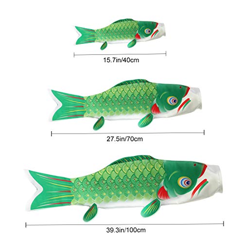 COGEEK Carp Wind Sock Flag Colorful Style Mini Koinobori Gifts Fish Wind Streamer Home Party Decorations (Green, 39.3) - Thumbnail 7