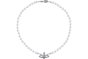 Pearl Necklace Ladies' Wedding Bridal Crystals Plated Saturn Pendant Necklace Gold and Silver 2PCS… (Gold and Silver)