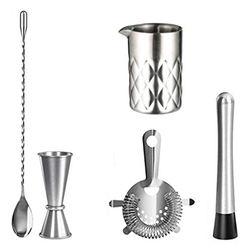 NXYJD Bartender KIT Edelstahl Bar Werkzeuge mit Mischglas Jigger Bar Löffel Muddlersieb Cocktail Shaker Set