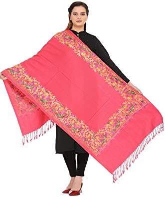 Kashmiri Women's Embroidered Shawl/Stole Wrap (Pink) by The MadhuSudan Gallery