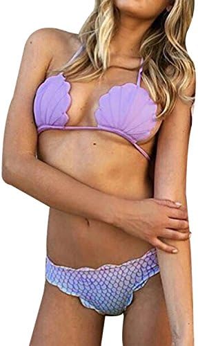 MNLYBABY Women's Halter Shell Two Piece Bikini Set Push Up Mermaid Swimsuit Bathing Suit