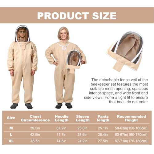 LBOYLOVE® Professional Bee Suit for Men and Women, Sting Proof Polycotton Beekeeping Suit, Beekeeper Costume with Glove &Ventilated Hood (X-Large)