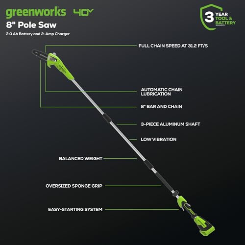 Greenworks 40V 8-Inch Cordless Polesaw, 2.0Ah Battery and Charger Included PS40B210 photo 12