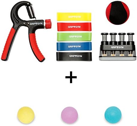 GripGym Hand Extensor Finger Elbow Exerciser Exercise Equipment Set Tools (Core Set + Balls) Gripper Ball Stretcher Bands Rings Guitar Rock Climbing Carpal Tunnel Arthritis