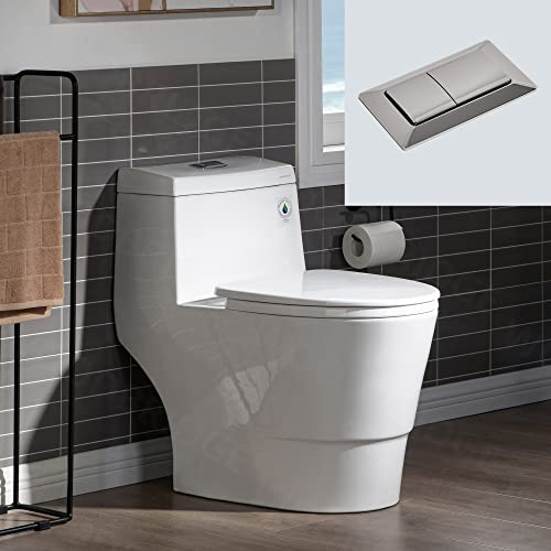 WOODBRIDGEE One Piece Toilet with Soft Closing Seat, Chair Height, 1.28