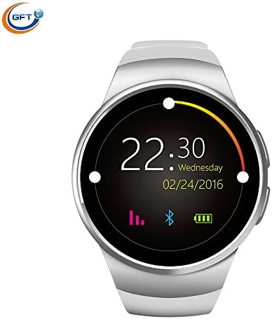 GFT MTK2502C KW18 Alarm Clock SmartWatch Bluetooth Music Round Smart Watch iPhone Compatible Women (Sliver)