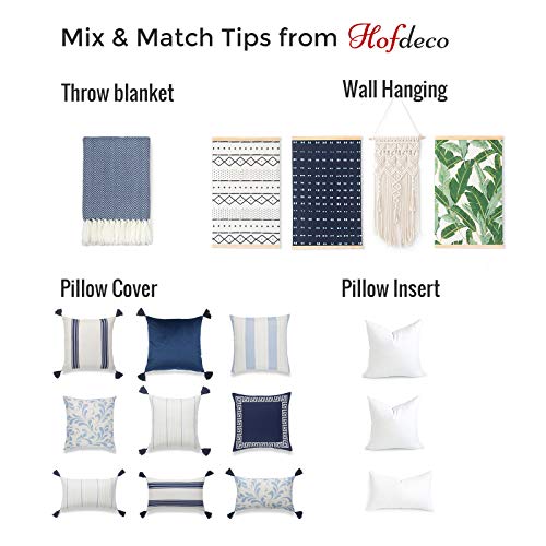 Hofdeco Coastal Decorative Throw Pillow Cover ONLY, for Couch, Sofa, or Bed, Navy Blue Striped Tassel, 20"x20"