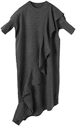 Amazon Co Jp ニットワンピース レディース ニットワンピ ボトルネック トップス 半袖 厚手 M Lサイズ チャコールグレー 服 ファッション小物