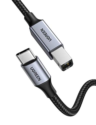 UGREEN USB C Printer Cable USB B to USB C Cable Scanner Cable with Aluminium Connector Compatible with iPhone 17/16/15 Series MacBook Canon Epson Printer DAC MIDI Cable etc (Silver 1 m)