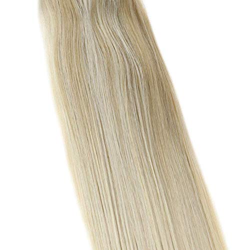 LaaVoo 12" Adjustable Invisible Wire Halo Hair Extensions Balayage Ash Blonde to Light Blonde and Platinum Blonde Remy Flip Human Hair 80 Grams 11inch Width (#18/22/60) - Thumbnail 3