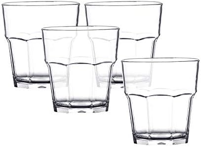 SNAGAROG 4 Pcs Plastic Drinking Glasses Beer Glass, Ikea Octagonal Shape Plastic Tumblers, 300ml Reusable Wine Glasses for Shooter, Drinks, Beer, Camping, Family (Transparent)