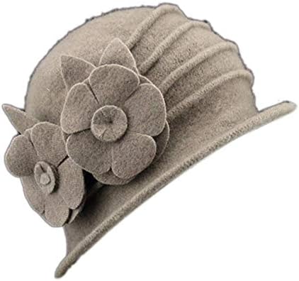 Hats for Women Vintage Solid Wool Felt Woolen Hat with Flower Cap Hats Black/Red/Camel